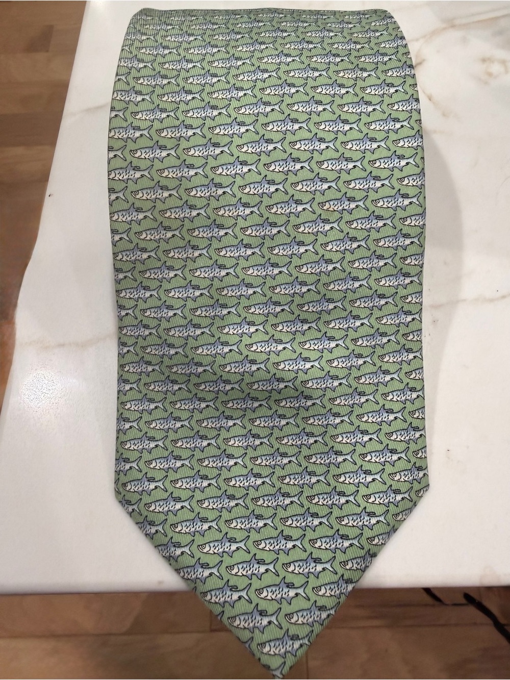 Vineyard Vines Men’s Silk Tie Green Fish Print Handmade USA 3.25” Preppy